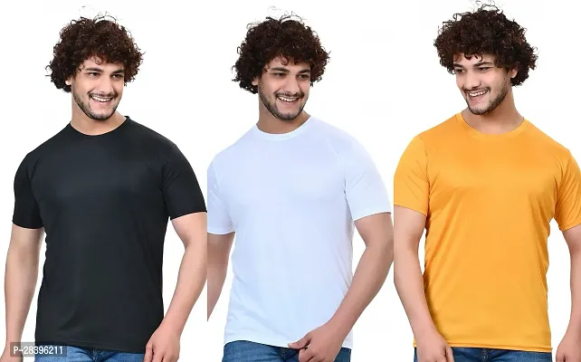 Reliable Multicoloured Polyester Solid Round Neck Tees For Men Pack Of 3-thumb0