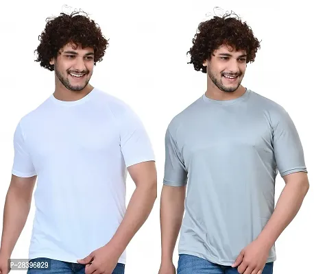 Reliable Multicoloured Polyester Solid Round Neck Tees For Men Pack Of 2