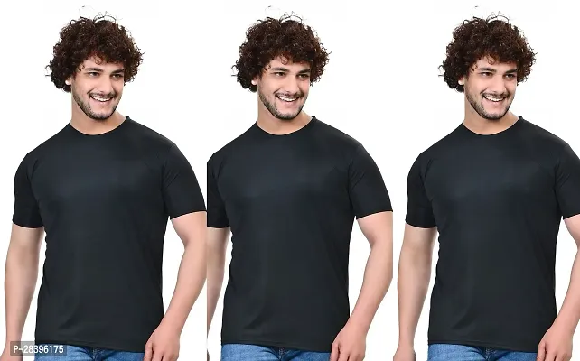 Reliable Black Polyester Solid Round Neck Tees For Men Pack Of 3-thumb0