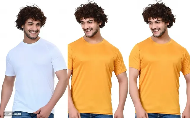 Reliable Multicoloured Polyester Solid Round Neck Tees For Men Pack Of 3-thumb0