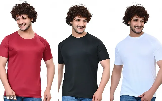 Reliable Multicoloured Polyester Solid Round Neck Tees For Men Pack Of 3-thumb0