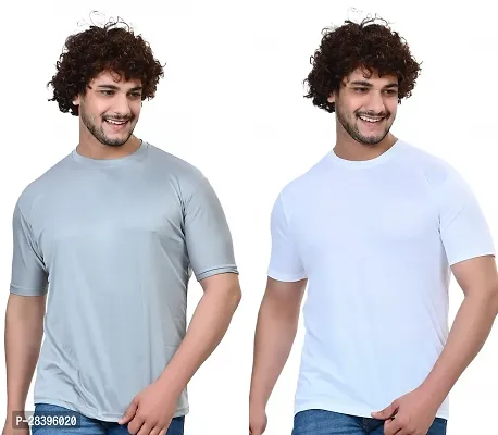 Reliable Multicoloured Polyester Solid Round Neck Tees For Men Pack Of 2-thumb0