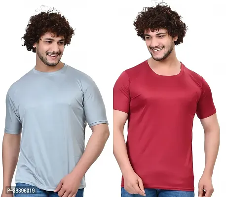 Reliable Multicoloured Polyester Solid Round Neck Tees For Men Pack Of 2