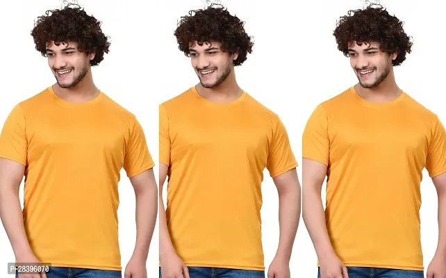 Reliable Yellow Polyester Solid Round Neck Tees For Men Pack Of 3-thumb0