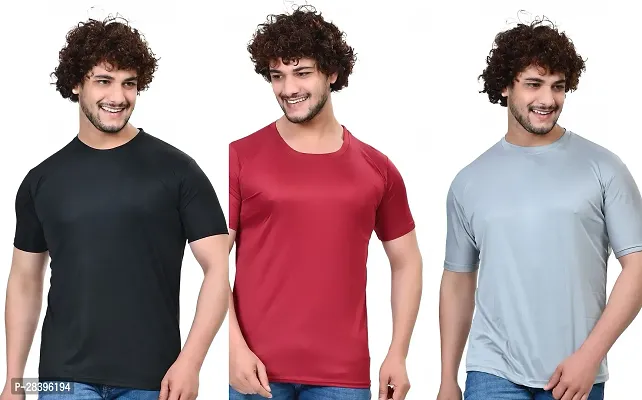 Reliable Multicoloured Polyester Solid Round Neck Tees For Men Pack Of 3-thumb0