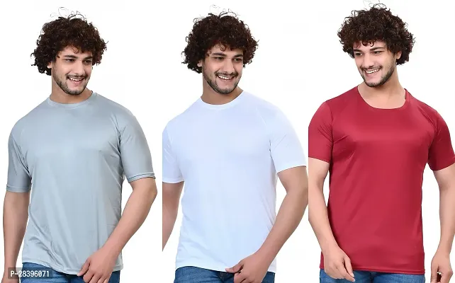 Reliable Multicoloured Polyester Solid Round Neck Tees For Men Pack Of 3-thumb0