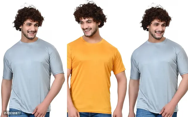 Reliable Multicoloured Polyester Solid Round Neck Tees For Men Pack Of 3-thumb0