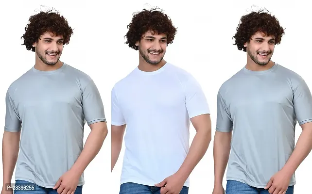 Reliable Multicoloured Polyester Solid Round Neck Tees For Men Pack Of 3-thumb0