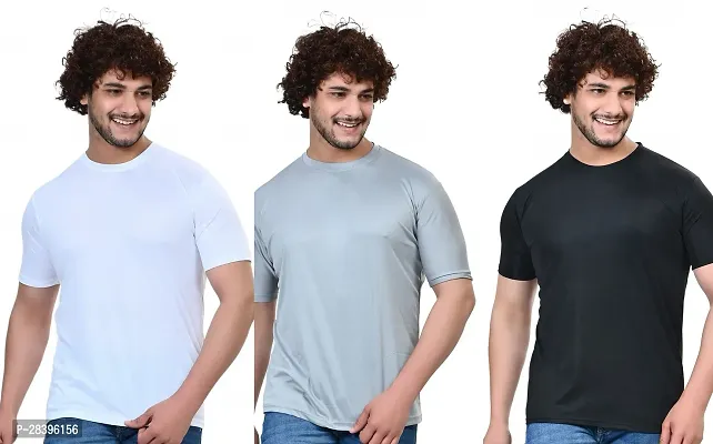 Reliable Multicoloured Polyester Solid Round Neck Tees For Men Pack Of 3-thumb0