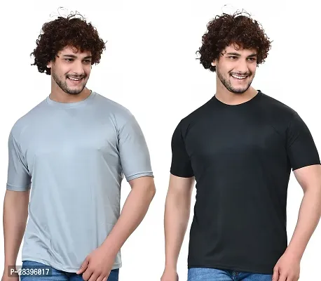 Reliable Multicoloured Polyester Solid Round Neck Tees For Men Pack Of 2-thumb0