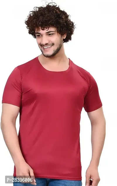 Reliable Maroon Polyester Solid Round Neck Tees For Men-thumb0