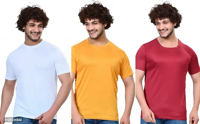 Reliable Multicoloured Polyester Solid Round Neck Tees For Men Pack Of 3-thumb0