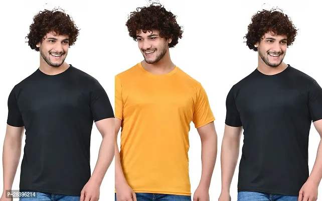 Reliable Multicoloured Polyester Solid Round Neck Tees For Men Pack Of 3-thumb0