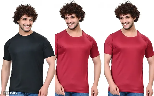 Reliable Multicoloured Polyester Solid Round Neck Tees For Men Pack Of 3-thumb0