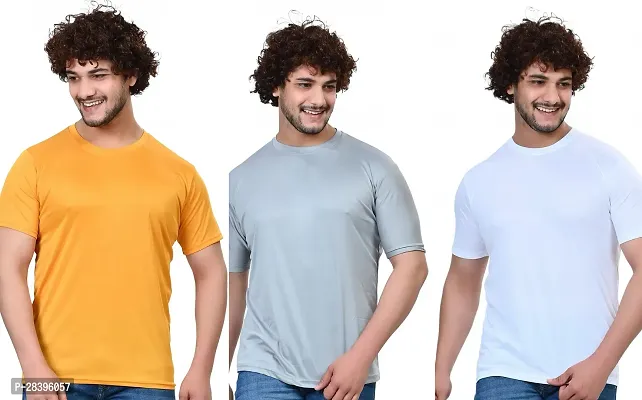 Reliable Multicoloured Polyester Solid Round Neck Tees For Men Pack Of 3-thumb0