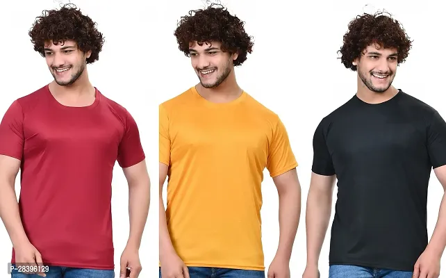 Reliable Multicoloured Polyester Solid Round Neck Tees For Men Pack Of 3-thumb0