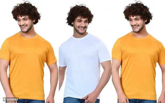 Reliable Multicoloured Polyester Solid Round Neck Tees For Men Pack Of 3-thumb0