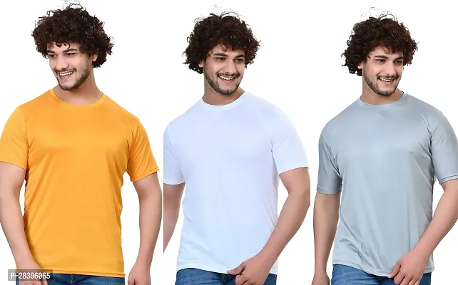 Reliable Multicoloured Polyester Solid Round Neck Tees For Men Pack Of 3-thumb0