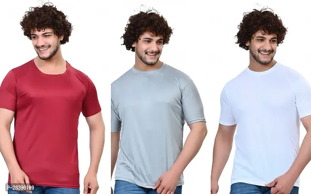 Reliable Multicoloured Polyester Solid Round Neck Tees For Men Pack Of 3-thumb0