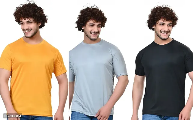 Reliable Multicoloured Polyester Solid Round Neck Tees For Men Pack Of 3-thumb0