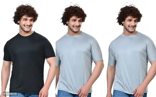 Reliable Multicoloured Polyester Solid Round Neck Tees For Men Pack Of 3-thumb0