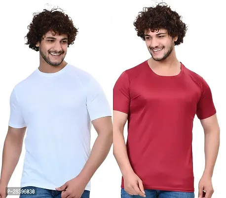 Reliable Multicoloured Polyester Solid Round Neck Tees For Men Pack Of 2-thumb0