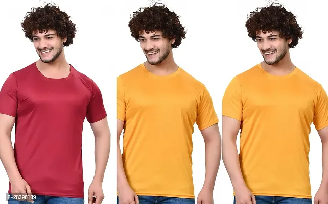 Reliable Multicoloured Polyester Solid Round Neck Tees For Men Pack Of 3-thumb0