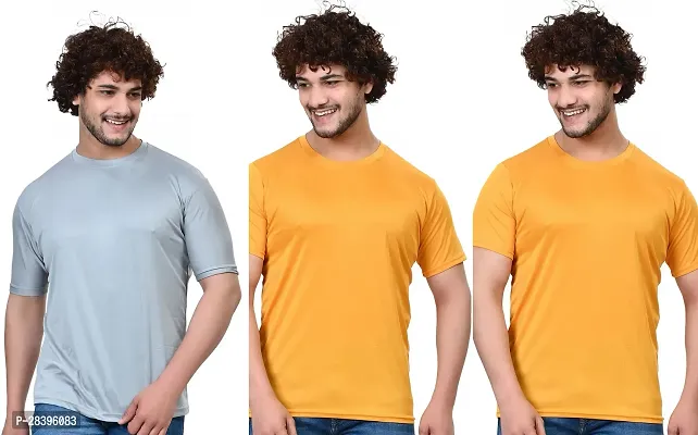 Reliable Multicoloured Polyester Solid Round Neck Tees For Men Pack Of 3-thumb0