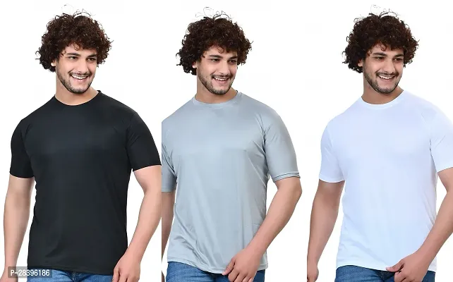 Reliable Multicoloured Polyester Solid Round Neck Tees For Men Pack Of 3-thumb0