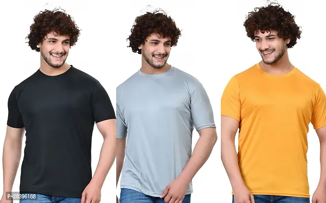 Reliable Multicoloured Polyester Solid Round Neck Tees For Men Pack Of 3-thumb0