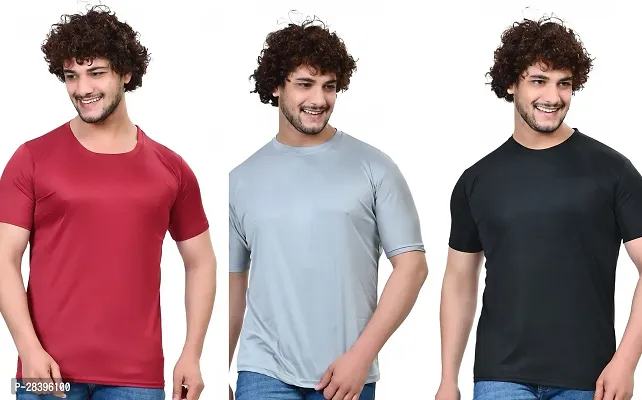 Reliable Multicoloured Polyester Solid Round Neck Tees For Men Pack Of 3-thumb0