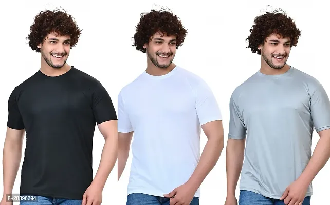 Reliable Multicoloured Polyester Solid Round Neck Tees For Men Pack Of 3-thumb0