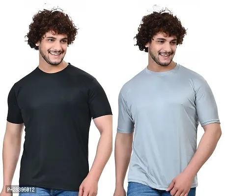 Reliable Multicoloured Polyester Solid Round Neck Tees For Men Pack Of 2