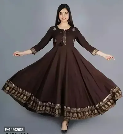 Stylish Anarkali Brown Rayon Kurti For Women-thumb0