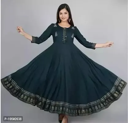 Stylish Anarkali Green Rayon Kurti For Women-thumb0