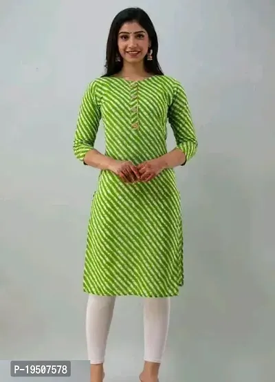 Stylish Straight Green Printed Rayon Kurti For Women-thumb0