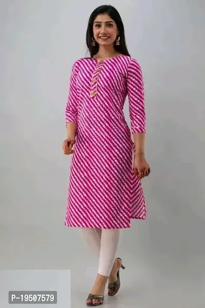 Stylish Straight Pink Printed Rayon Kurti For Women