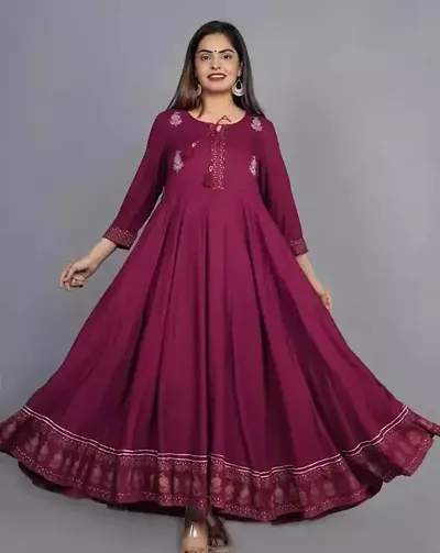 Women's Embroidered Rayon Anarkali Kurta|Gown for Women|Flared Kurta for Women