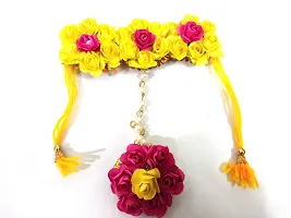 Naazz Flower Jewellery Set for Haldi Baby Shower Mehendi Godbharai Yellow and Pink Paper Set for Women and Girls-thumb4