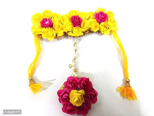 Naazz Flower Jewellery Set for Haldi Baby Shower Mehendi Godbharai Yellow and Pink Paper Set for Women and Girls-thumb5