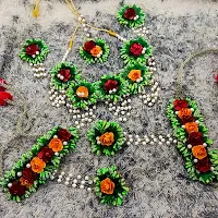 anytime Designer Beautiful Orange Fabric Jewellery Set with 6 Items for Women and Girls (Mehendi/Haldi/Baby Shower)-thumb1