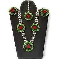 Balika Vadhu Flower Jewellery Designer Jwellery Set for Women  Girls (Mehandi/Haldi /Bridal/Baby Shower/Party/wedding) (Green Red)-thumb1