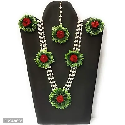 Balika Vadhu Flower Jewellery Designer Jwellery Set for Women  Girls (Mehandi/Haldi /Bridal/Baby Shower/Party/wedding) (Green Red)-thumb2