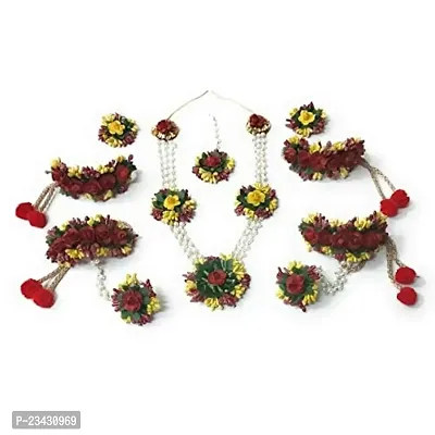 Balika Vadhu Flower Jewellery Designer Jwellery Set for Women  Girls (Mehandi/Haldi /Bridal/Baby Shower/Party/wedding) (Red yellow)-thumb0