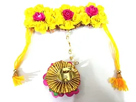 Naazz Flower Jewellery Set for Haldi Baby Shower Mehendi Godbharai Yellow and Pink Paper Set for Women and Girls-thumb3