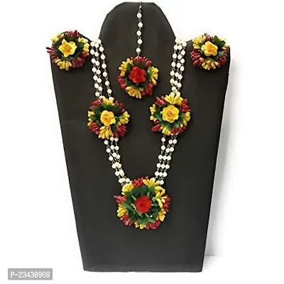Balika Vadhu Flower Jewellery Designer Jwellery Set for Women  Girls (Mehandi/Haldi /Bridal/Baby Shower/Party/wedding) (Red yellow)-thumb2