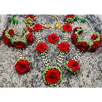 Balika Vadhu Flower Jewellery Designer Jwellery Set for Women  Girls (Mehandi/Haldi /Bridal/Baby Shower/Marriage/Wedding) (GREEN RED)-thumb1