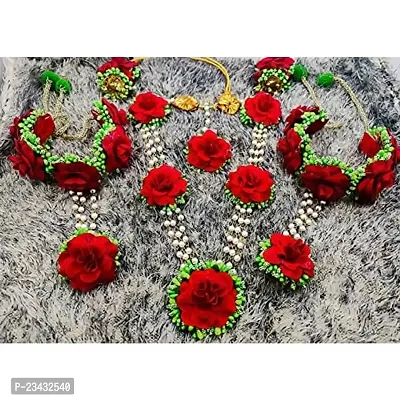 Balika Vadhu Flower Jewellery Designer Jwellery Set for Women  Girls (Mehandi/Haldi /Bridal/Baby Shower/Marriage/Wedding) (GREEN RED)-thumb2