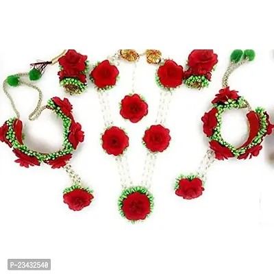 Balika Vadhu Flower Jewellery Designer Jwellery Set for Women  Girls (Mehandi/Haldi /Bridal/Baby Shower/Marriage/Wedding) (GREEN RED)-thumb0