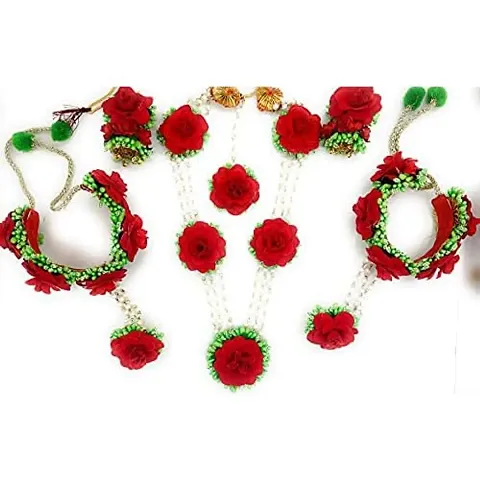 Balika Vadhu Flower Jewellery Designer Jwellery Set for Women  Girls (Mehandi/Haldi /Bridal/Baby Shower/Marriage/Wedding) (GREEN RED)
